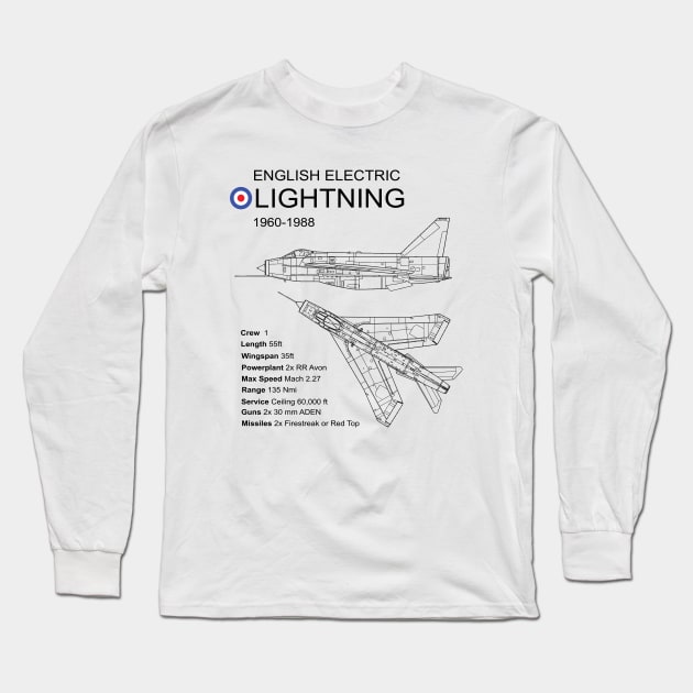 RAF English Electric Lightning Long Sleeve T-Shirt by Dirty Custard Designs 